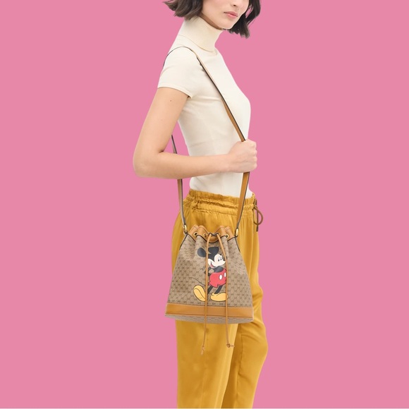 Gucci X DISNEY Mini Vintage GG Supreme Monogram Bucket Bag Beige Vintage Sun Oil - Picture 3 of 11